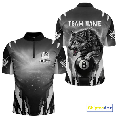 Personalized Thunder Lightning Wolf Billiard Shirt For Men, 8 Ball Billiard Team Jerseys |Grey TDM4550