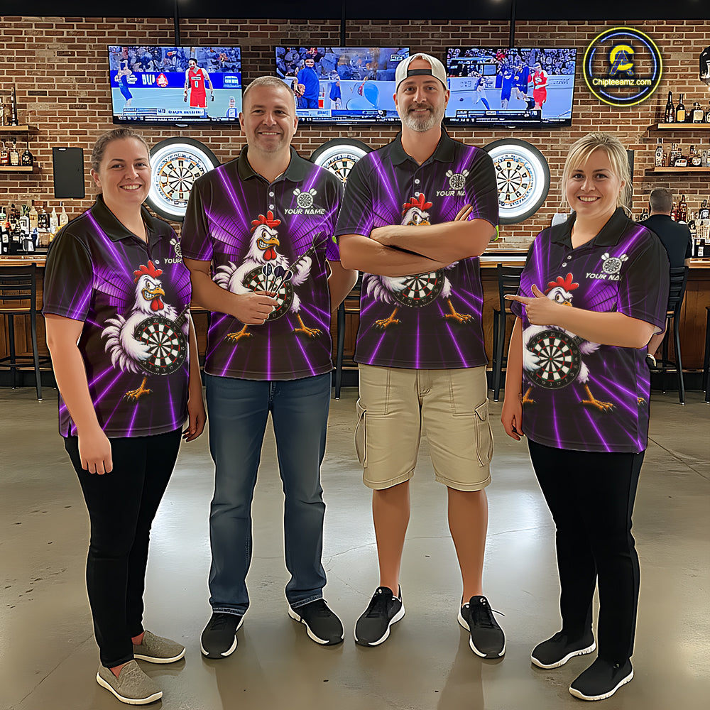 Purple Funny Chicken Playing Dartboard Guitar Custom Darts Shirts For Women, Darts Team Jersey TDM7203