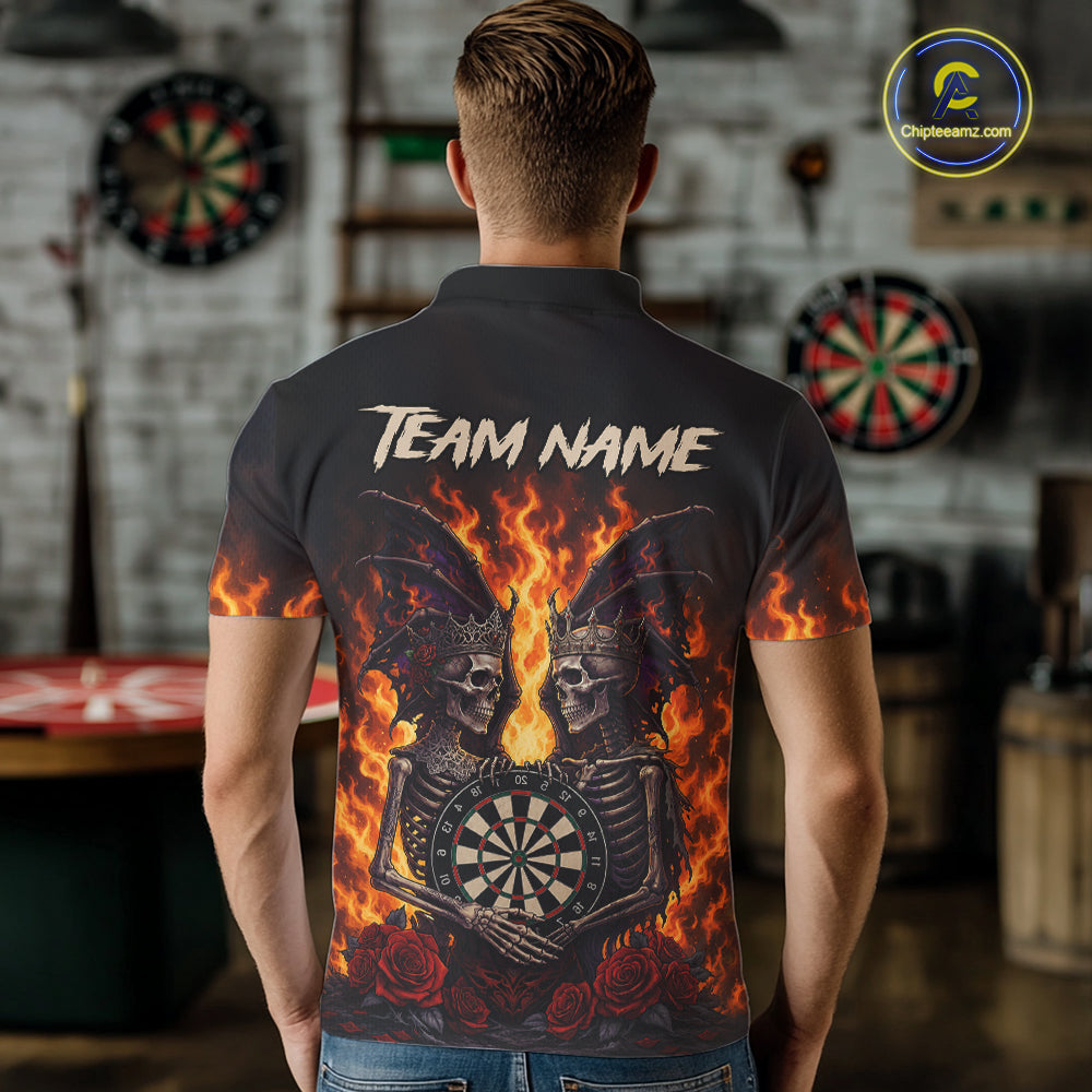 Personalized Flaming Gothic Skeleton With Wings Darts Shirts For Men Custom Couple Darts Jersey TDM7208