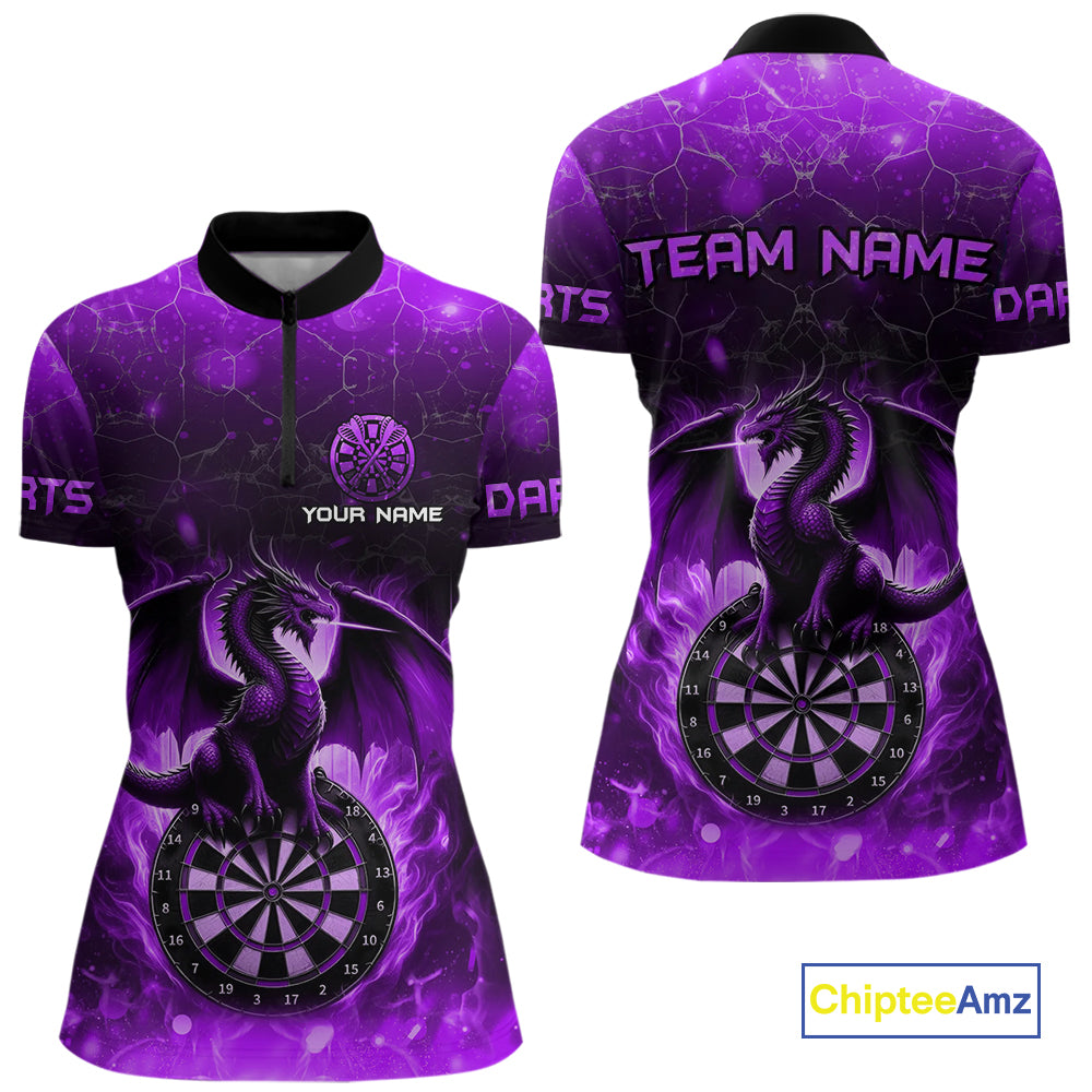 Darts Dragon Fire Flame 3D Printed Darts Shirts For Women Custom Team League Darts Jerseys |Purple TDM4759