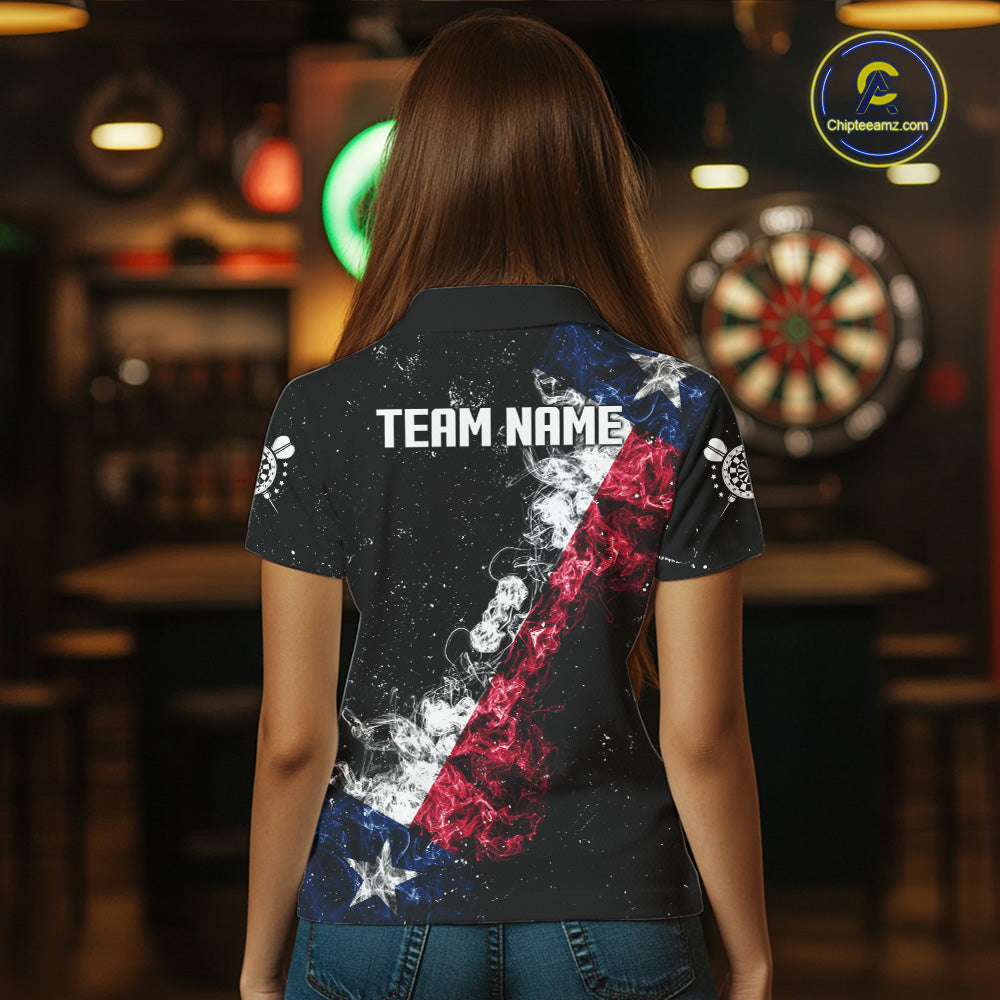 Personalized Black Grunge Texas Flag Smoke Darts Shirt For Women, Patriotic Team Dart Jerseys TDM5178