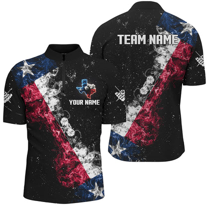 Personalized Black Grunge Texas Flag Smoke Billiard Shirt For Men, Patriotic Texas Pool Team Jersey TDM3193