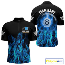 Load image into Gallery viewer, Blue Flaming 8 Ball Billiard Polo &amp; 1/4 Zip For Men Custom Billiard Jersey, Pool Team Shirts TDM5431