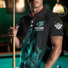 Load image into Gallery viewer, Turquoise Flaming 8 Ball Billiard Polo &amp; 1/4 Zip For Men Custom Billiard Jersey, Pool Team Shirts TDM5433