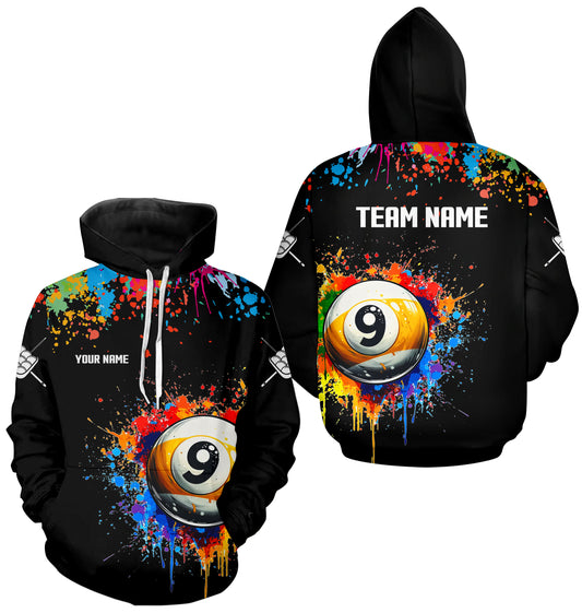 Funny 9 Ball Pool Colorful Paint Splash Custom Billiard Hoodie For Men Women, Billiard Team Jersey TDM3702