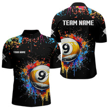 Load image into Gallery viewer, Funny 9 Ball Pool Colorful Paint Splash Custom Billiard Shirt For Men, Billiard Team Jersey | Black TDM3702