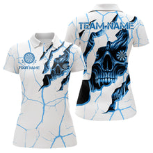 Load image into Gallery viewer, Personalized Skull White Blue Grunge Darts Polo &amp; Quarter-Zip For Women Custom Dart Team Jerseys TDM3705