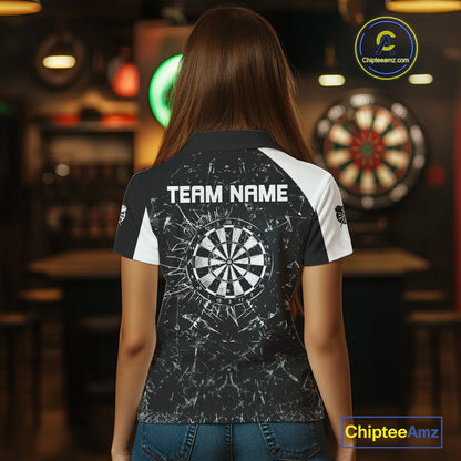 Personalized Black White Break Glass Dart Shirts For Women Custom Wings Dart Jersey Polo & 1/4 Zip TDM3881