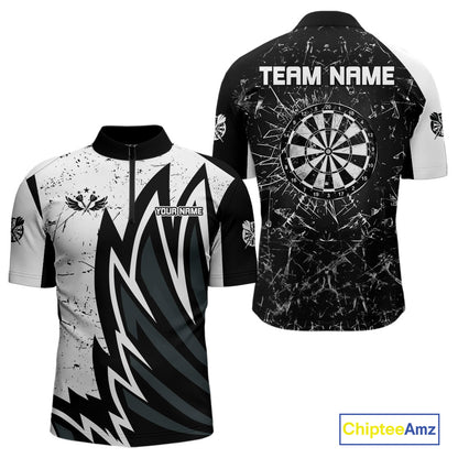 Personalized Black White Break Glass Dart Shirts For Men Custom Wings Dart Jersey Polo & 1/4 Zip TDM3881