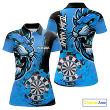 Load image into Gallery viewer, Blue Funny Darts Flame Lion Custom Polo &amp; Quarter-Zip, Personalized Women Dart Shirts Dart Jerseys TDM3974
