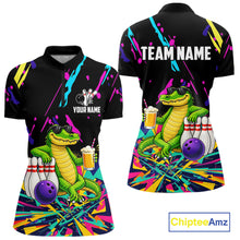 Load image into Gallery viewer, Colorful Bowling Jersey Funny Alligator Bowling Polo &amp; 1/4 Zip For Women Custom Bowling Team Shirts TDM6491