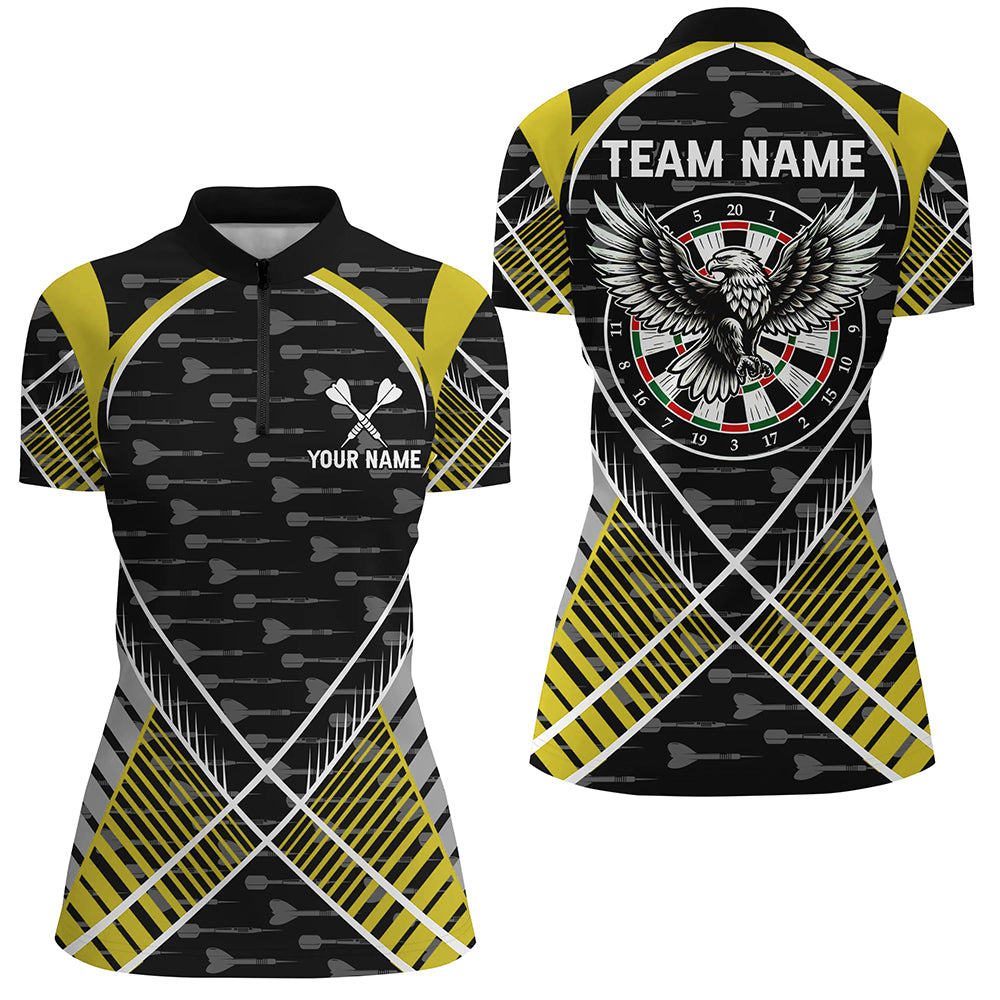 Darts Eagle Arrow Pattern Custom Polo & Quarter-Zip Shirts For Women Best Darts Team Jerseys |Yellow TDM2203
