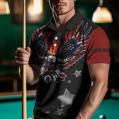 Personalized Eagle American Fire Flame Men Billiard Shirts Custom Patriotic Billiard Pool Jerseys TDM2726