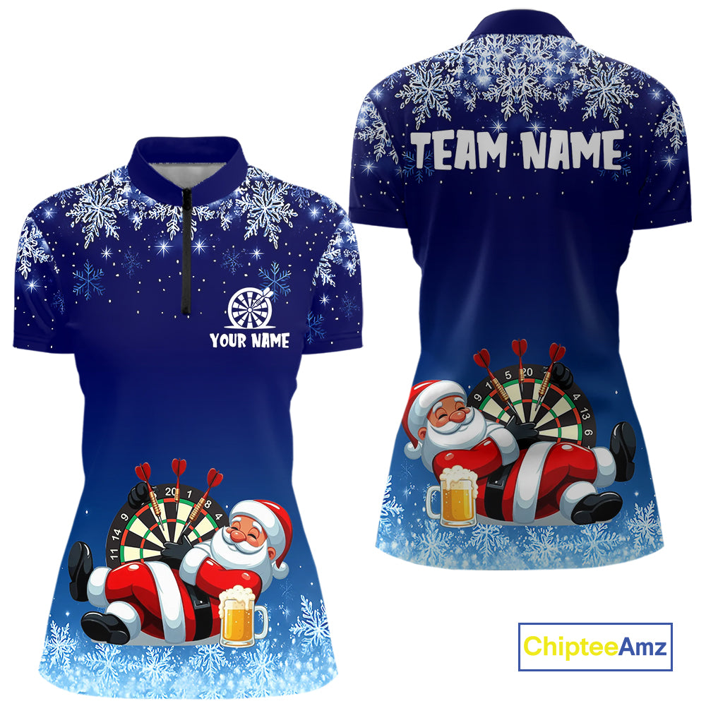 Funny Santa Blue Christmas Darts Shirt For Women Custom Snowflake Xmas Darts Jersey Gifts TDM5190