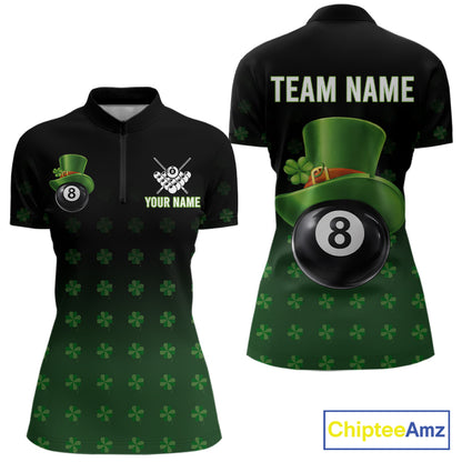 Black And Green 8 Ball Pool Shamrock Billiard Shirt For Women Custom St Patrick Day Billiard Jersey TDM5706
