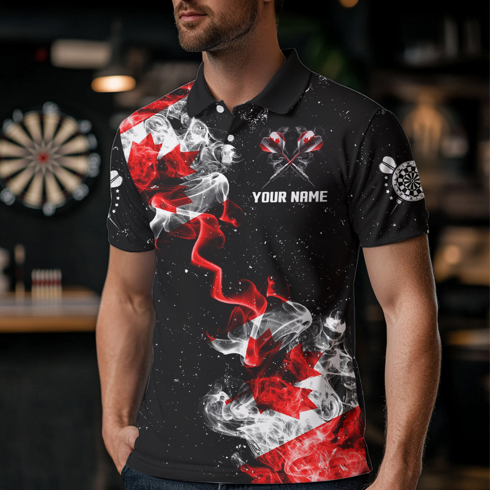 Custom Grunge Canada Flag Smoke Dart Shirt For Men, Patriotic Darts Jersey TDM3552