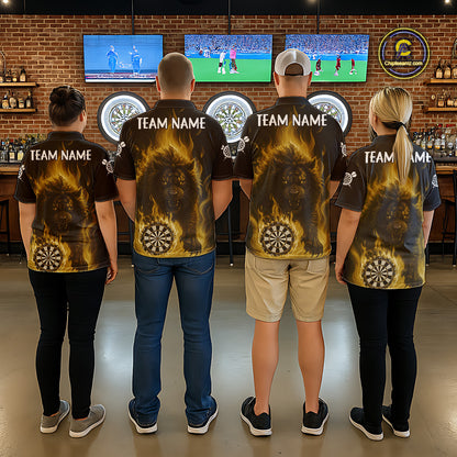 Yellow Flaming Lion Darts Shirts For Men Custom Fire Darts League Jersey Team Polo & 1/4 Zip TDM6066