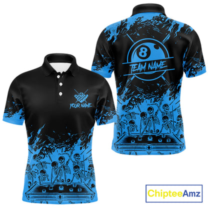 Black And Blue Funny Skeleton Billiard Shirts For Men Custom 8 Ball Pool Billiard Team Jersey TDM7231