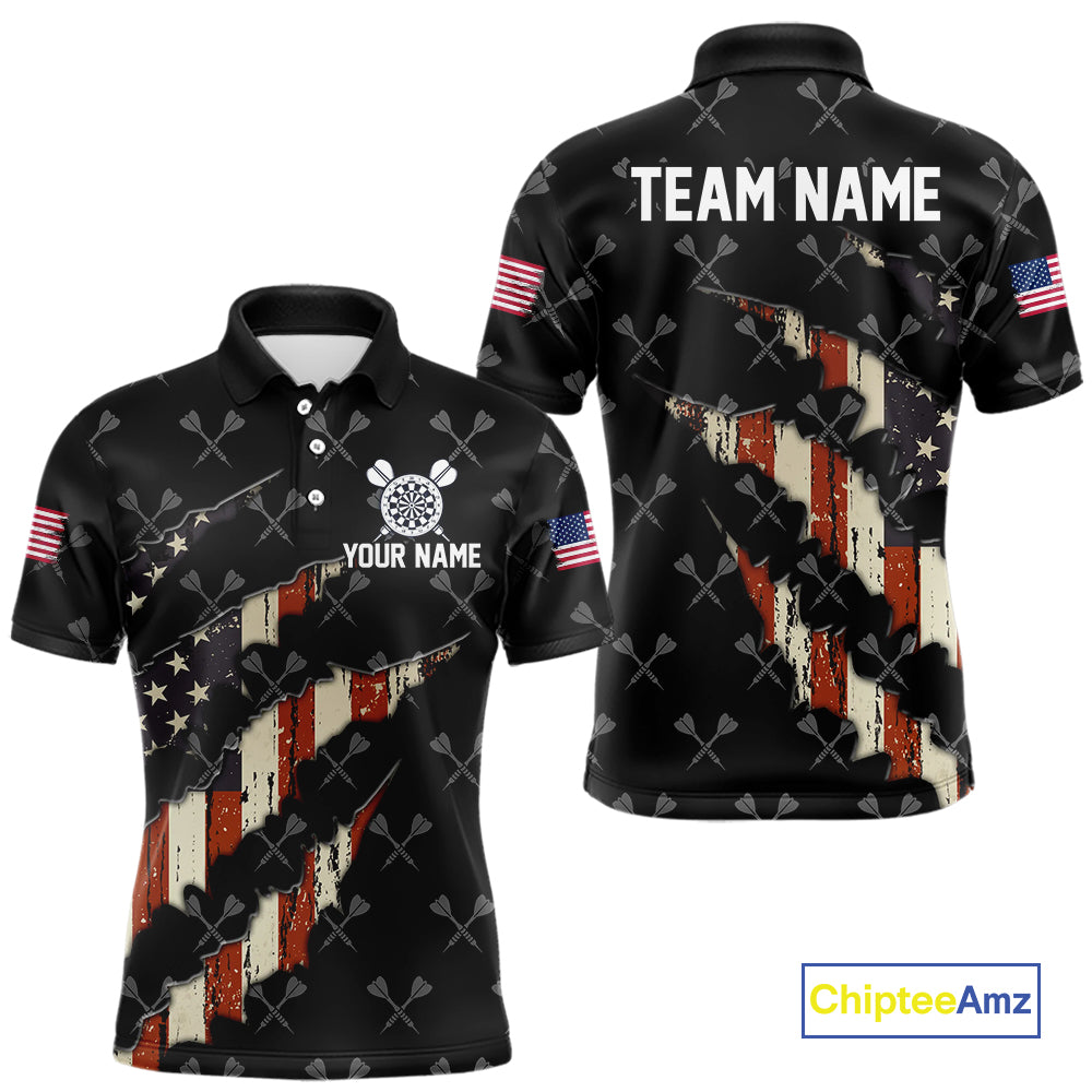 Vintage American Flag Darts Polo & Quarter Zip Custom Darts Shirt For Men, Patriotic Darts Jersey TDM4999