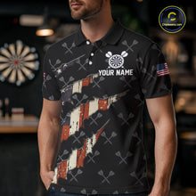 Load image into Gallery viewer, Vintage American Flag Darts Polo &amp; Quarter Zip Custom Darts Shirt For Men, Patriotic Darts Jersey TDM4999