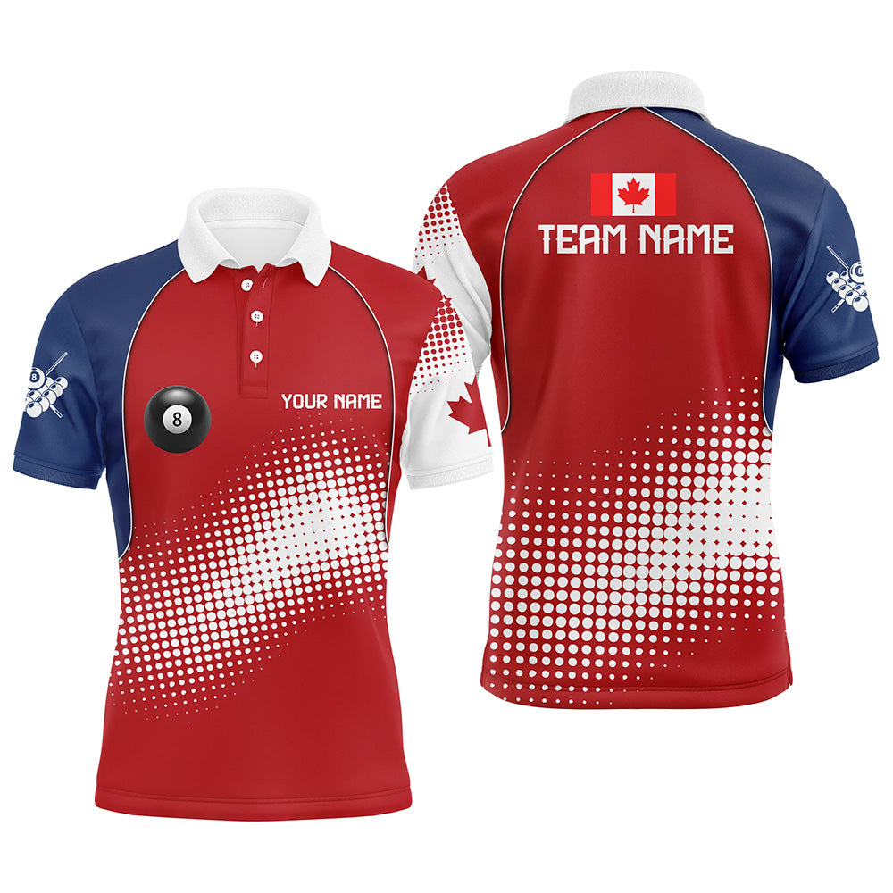 Personalized Canadian Flag Billiard Men Polo Shirts, Patriotic Canada Billiard Team Uniform TDM0718