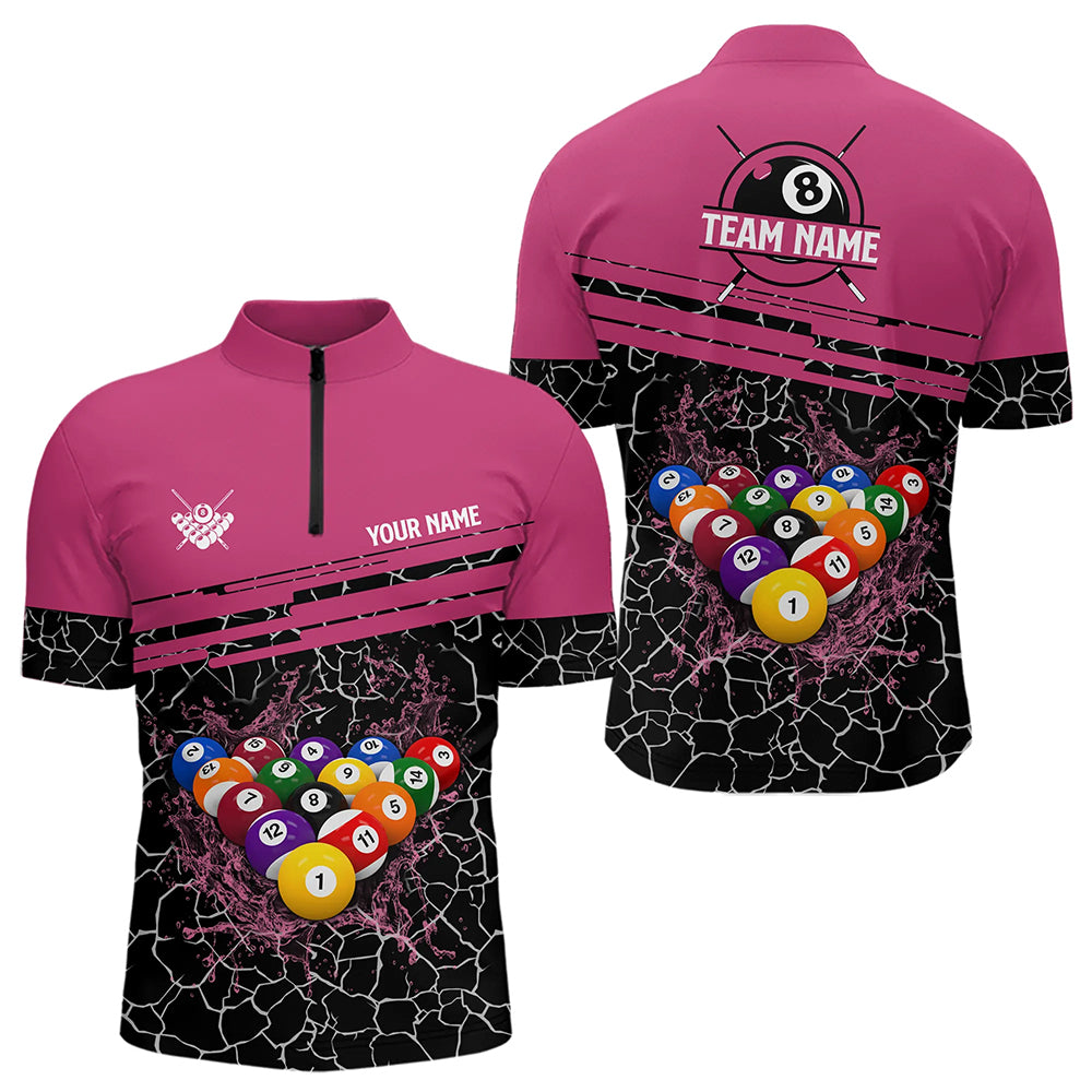 Personalized Pink Pool Balls Crack Pattern Men Billiard Shirts Custom Billiard Jerseys For Team TDM3420
