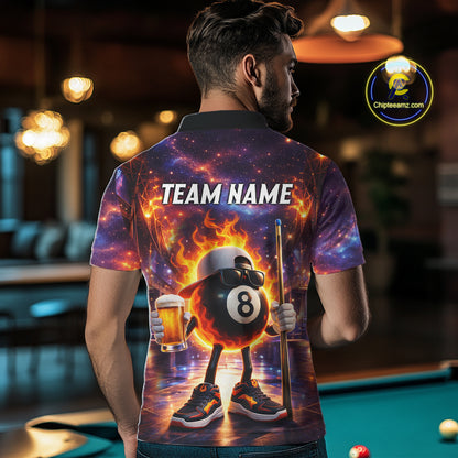 Flame 8 Ball Billiard Shirt For Men Custom Funny Pool Shirt, Billiard Team Jersey Polo & 1/4 Zip TDM5714