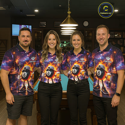 Flame 8 Ball Billiard Shirt For Men Custom Funny Pool Shirt, Billiard Team Jersey Polo & 1/4 Zip TDM5714