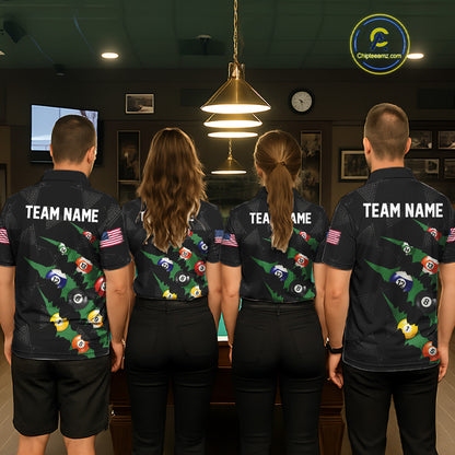 Personalized Scratch Black 8 Ball Billiard Shirt For Men, Pool Team Jersey Polo 1/4 Zip |Green TDM6070