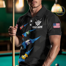 Load image into Gallery viewer, Personalized Scratch Black 8 Ball Billiard Shirt For Men, Pool Team Jersey Polo 1/4 Zip |Blue TDM6071