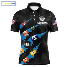 Load image into Gallery viewer, Personalized Scratch Black 8 Ball Billiard Shirt For Men, Pool Team Jersey Polo 1/4 Zip |Blue TDM6071