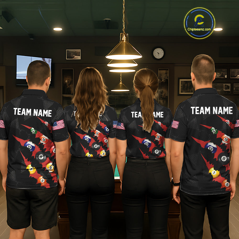 Personalized Scratch Black 8 Ball Billiard Shirt For Men, Pool Team Jersey Polo 1/4 Zip |Red TDM6072