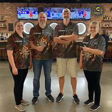 Load image into Gallery viewer, Personalized Hibiscus Flower Flame Darts Shirt For Women, Tribal Darts Team Jersey Polo &amp; 1/4 Zip TDM6502