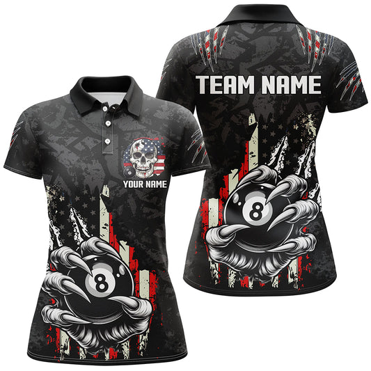 Funny Claw Tearing US Flag 8 Ball Pool Custom Billiard Shirts For Women, Patriotic Billiard Jerseys TDM1815