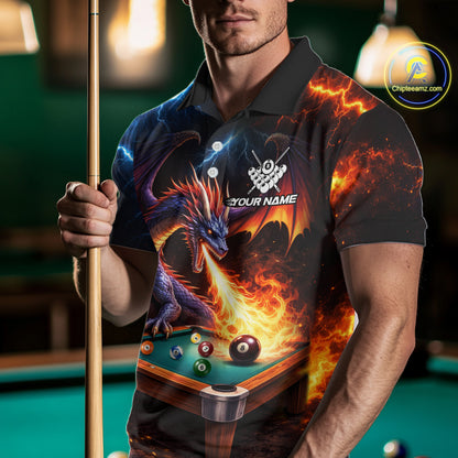 Personalized Dragon Billiard Fire 8 Ball Pool Shirt For Men, Billiard Team Jersey Polo & 1/4 Zip TDM6333