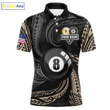 Load image into Gallery viewer, Personalized 8 Ball 9 Ball Tribal Billiard Shirt For Men Custom Pool Team Jersey Polo &amp; 1/4 Zip TDM6335