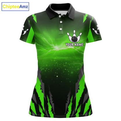 Green Thunder Lightning Cobra Snake Bowling Shirts For Women Custom Bowling Jersey Polo & 1/4 Zip TDM6084