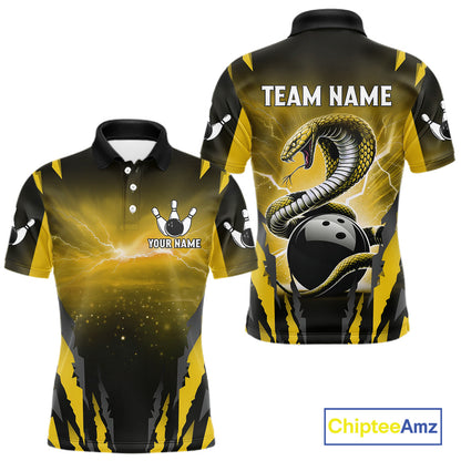 Yellow Thunder Lightning Cobra Snake Bowling Shirts For Men Custom Bowling Jersey Polo & 1/4 Zip TDM6085