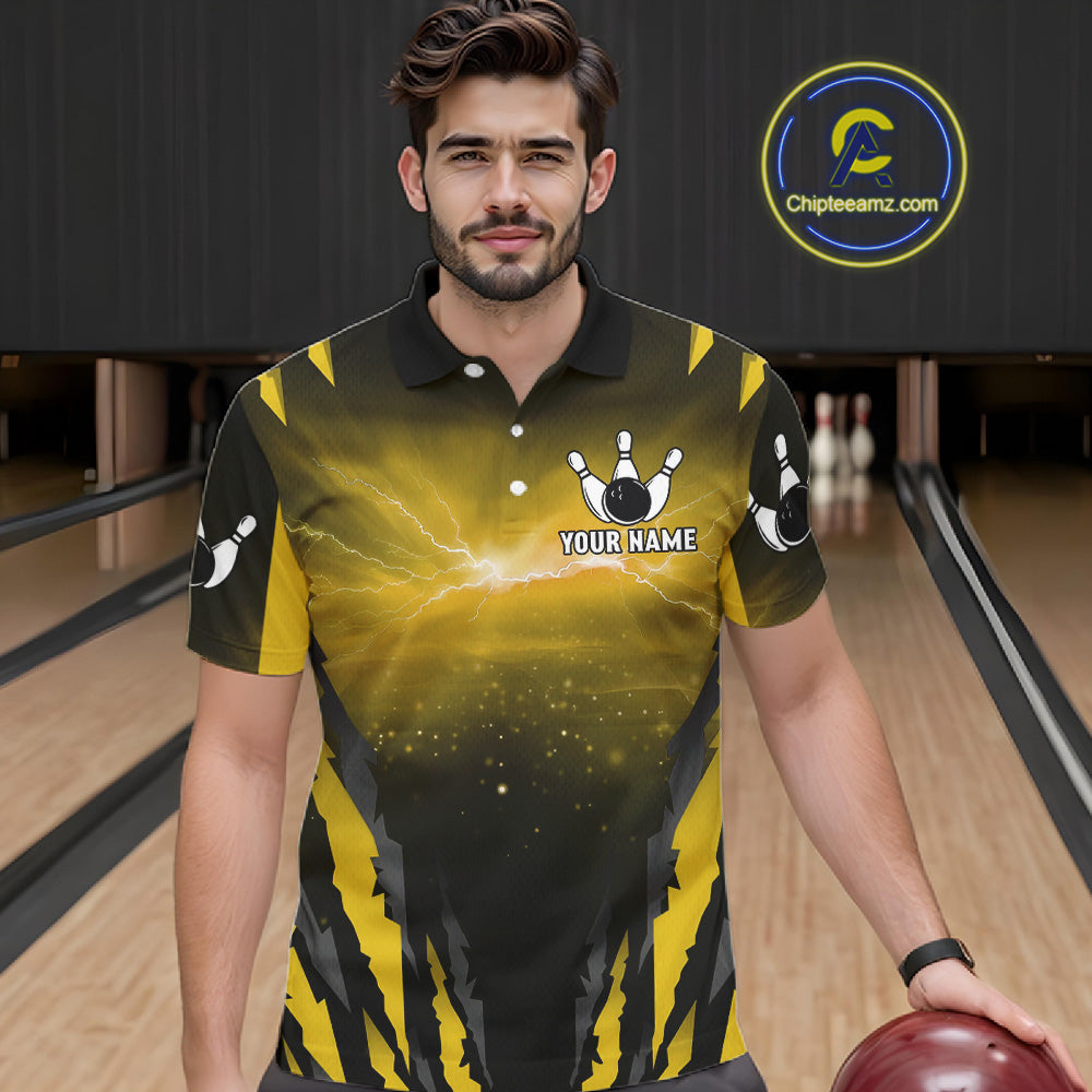 Yellow Thunder Lightning Cobra Snake Bowling Shirts For Men Custom Bowling Jersey Polo & 1/4 Zip TDM6085