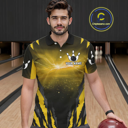 Yellow Thunder Lightning Cobra Snake Bowling Shirts For Men Custom Bowling Jersey Polo & 1/4 Zip TDM6085