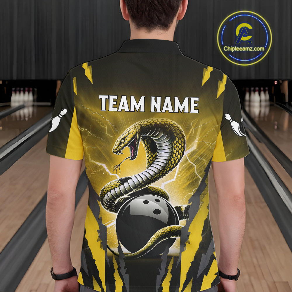 Yellow Thunder Lightning Cobra Snake Bowling Shirts For Men Custom Bowling Jersey Polo & 1/4 Zip TDM6085