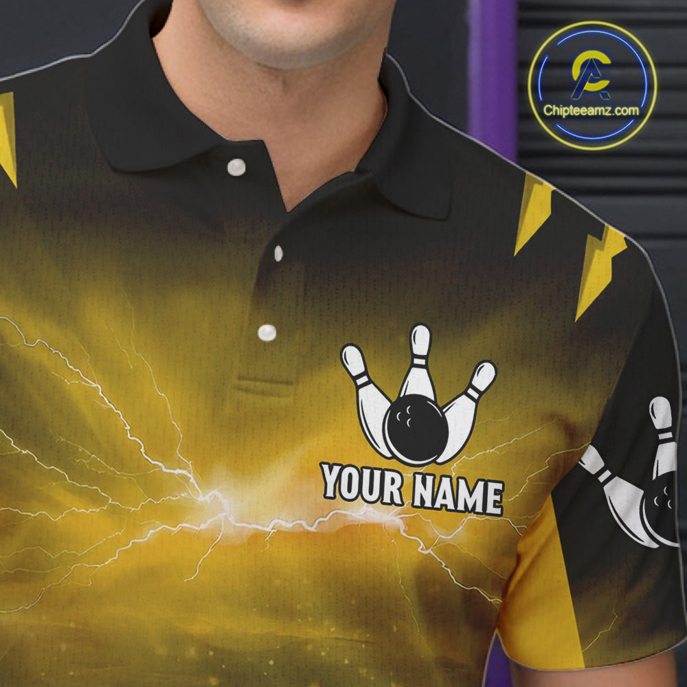 Yellow Thunder Lightning Cobra Snake Bowling Shirts For Men Custom Bowling Jersey Polo & 1/4 Zip TDM6085