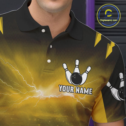 Yellow Thunder Lightning Cobra Snake Bowling Shirts For Men Custom Bowling Jersey Polo & 1/4 Zip TDM6085