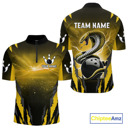 Yellow Thunder Lightning Cobra Snake Bowling Shirts For Men Custom Bowling Jersey Polo & 1/4 Zip TDM6085