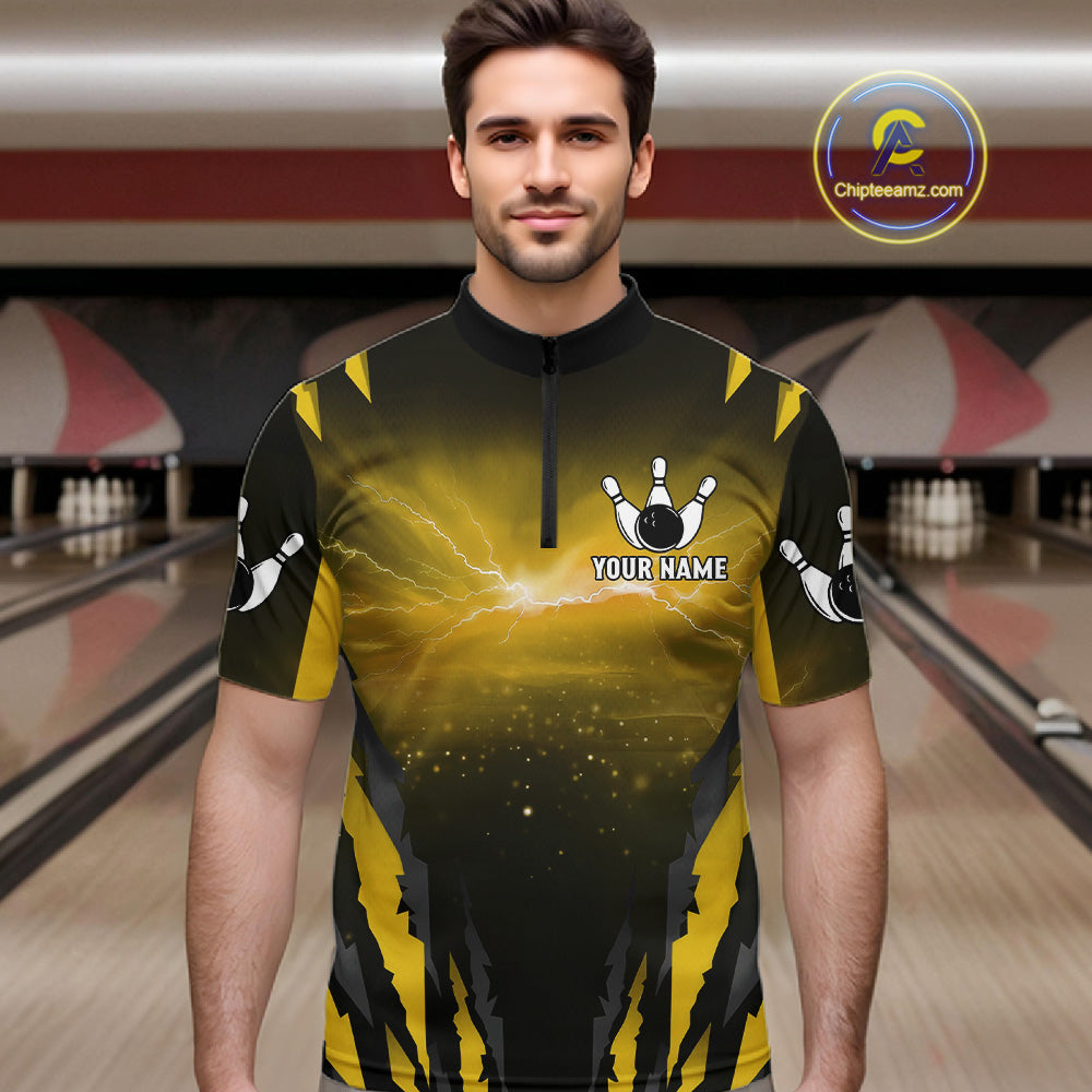 Yellow Thunder Lightning Cobra Snake Bowling Shirts For Men Custom Bowling Jersey Polo & 1/4 Zip TDM6085