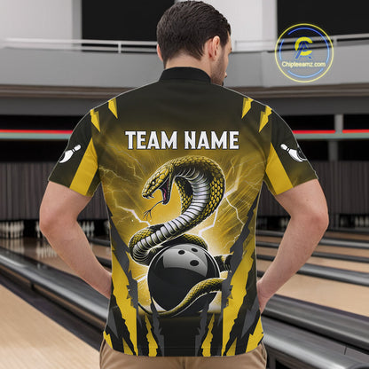 Yellow Thunder Lightning Cobra Snake Bowling Shirts For Men Custom Bowling Jersey Polo & 1/4 Zip TDM6085