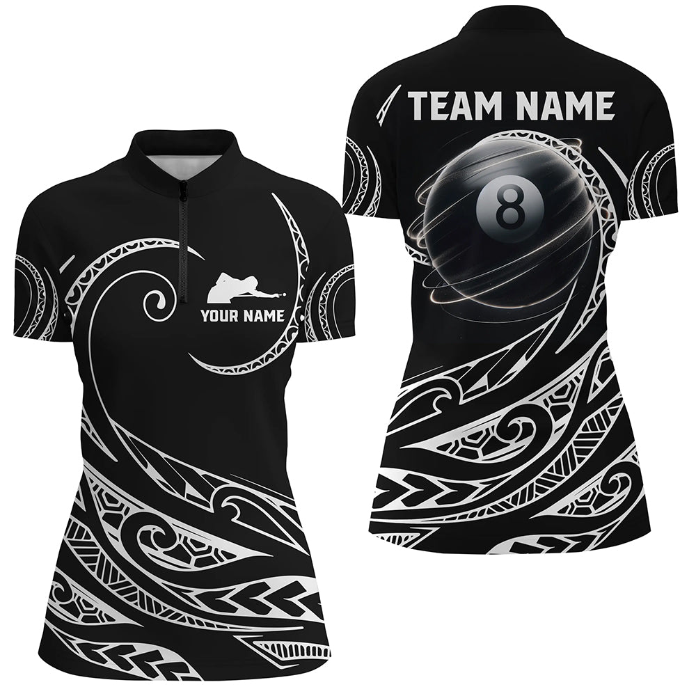 Black White 8 Ball Pool Tribal Pattern Women Quarter-Zip Shirts Custom Billiard Pool Jerseys TDM1454