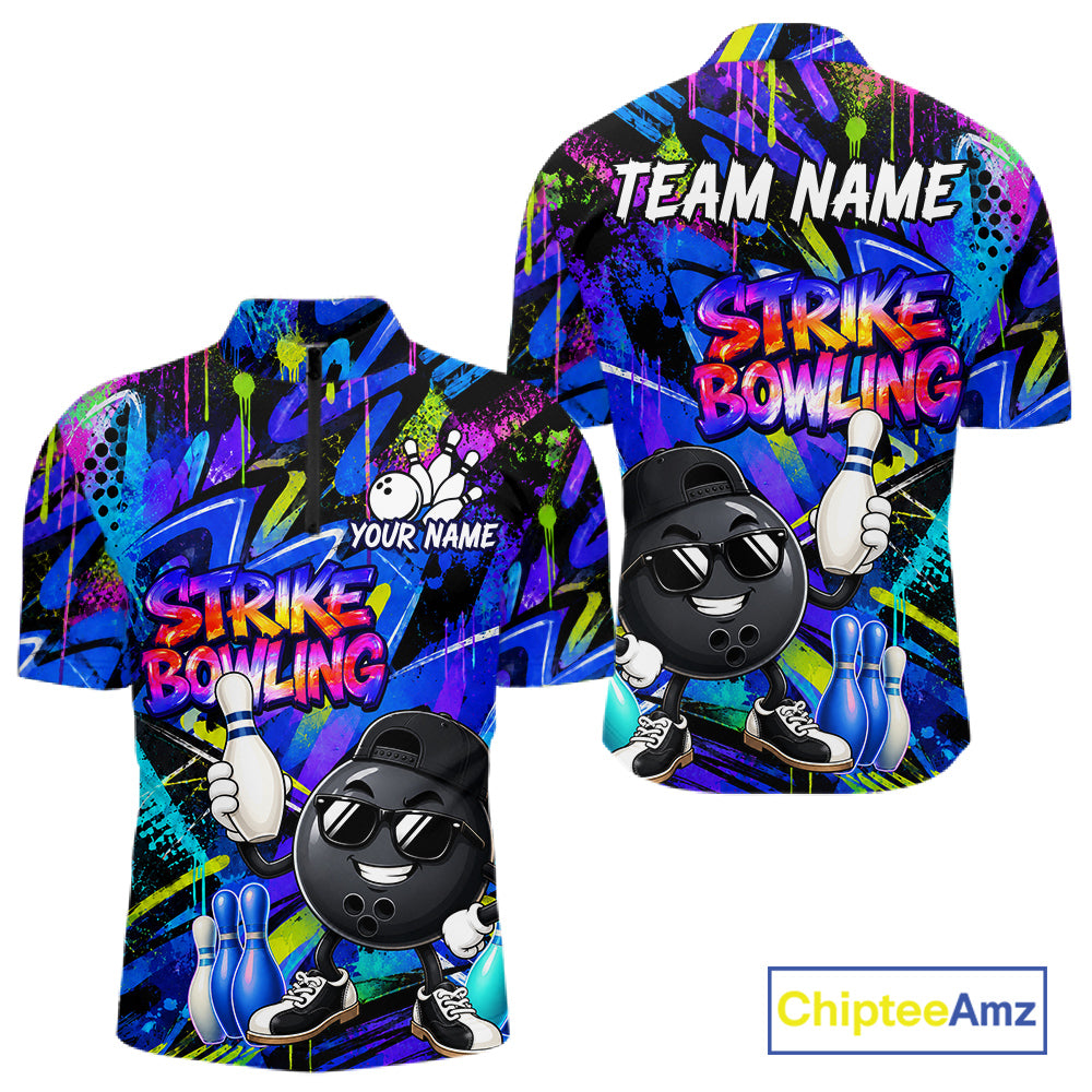 Funny Colorful Graffiti Pattern Bowling Shirts For Men Custom Bowling Team Jersey Polo & 1/4 Zip TDM6528