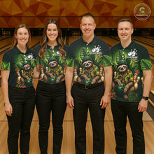 Load image into Gallery viewer, Custom Green Funny Sloth Tropical Bowling Shirts For Men, Bowling Team Jersey Polo &amp; 1/4 Zip TDM6529