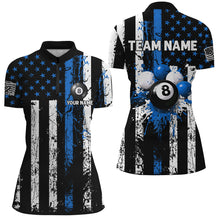 Load image into Gallery viewer, Blue Grunge US Flag Patriotic Billiard Shirts For Women Custom Splash Paint 8 Ball Billiard Jerseys TDM2247